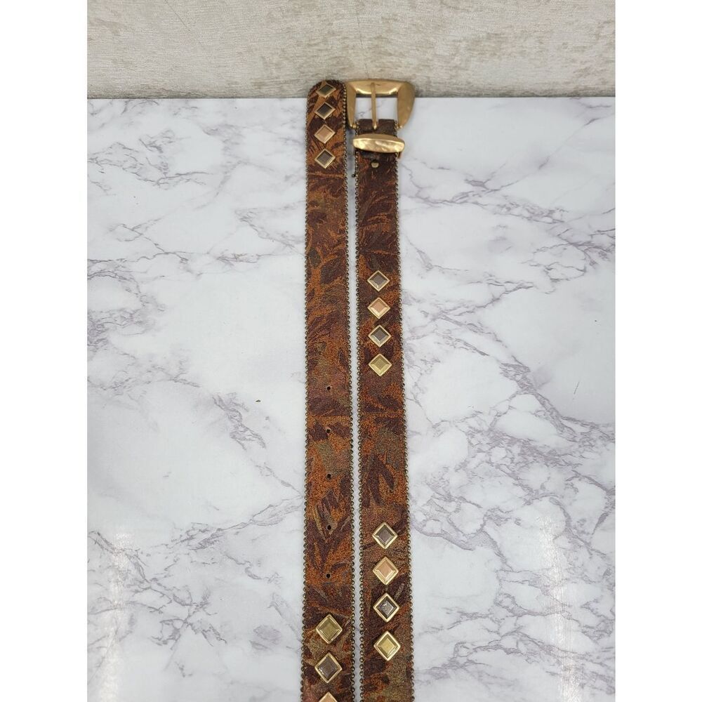 Century Canada Studded Brown Suede Leather Belt with Gold Buckle